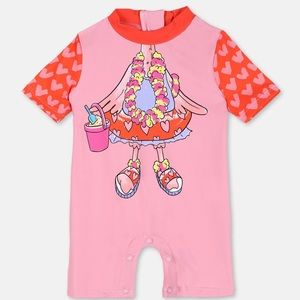Stella McCartney Kids Trompe-L'Oeil Flamingo Swim Jumpsuit, 9 months - NWT